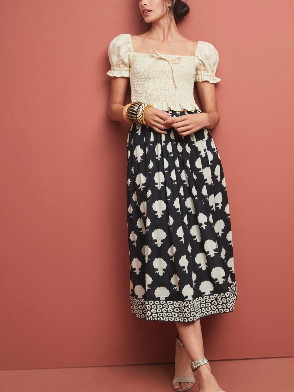 Cream & Black Printed Midi Skirt — Cream Motif Midi Skirt